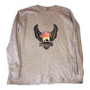 Bikes Iron On Transfer Motorcycles Eagle Long Sleeve Gray Crewshirt Sz L